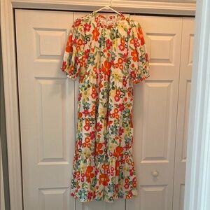 Colorful Floral Dress with Puff Sleeves
